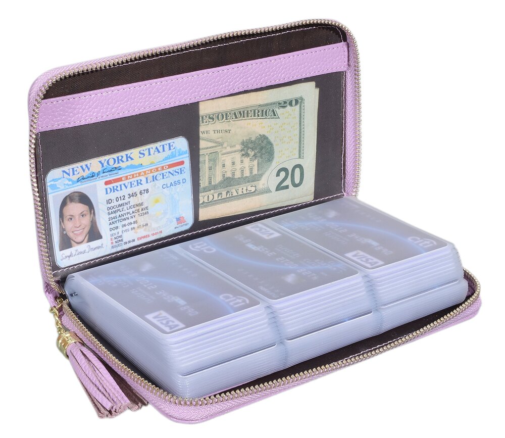 7183 Credit Card Holder Wallet Zipper Leather Case Purse RFID Blocking